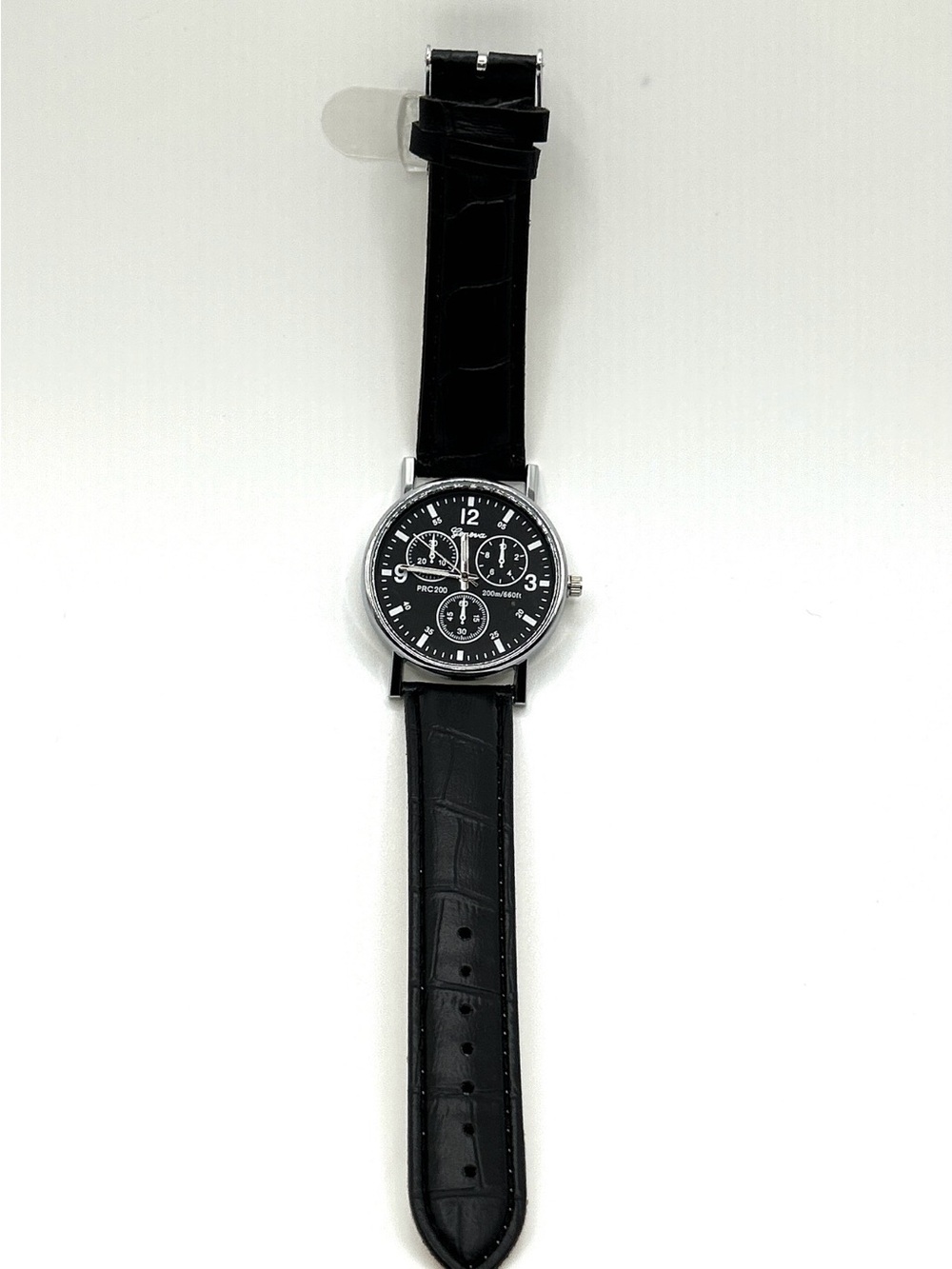 Men's Black Leather Strap Watch - Classic Chronograph Style